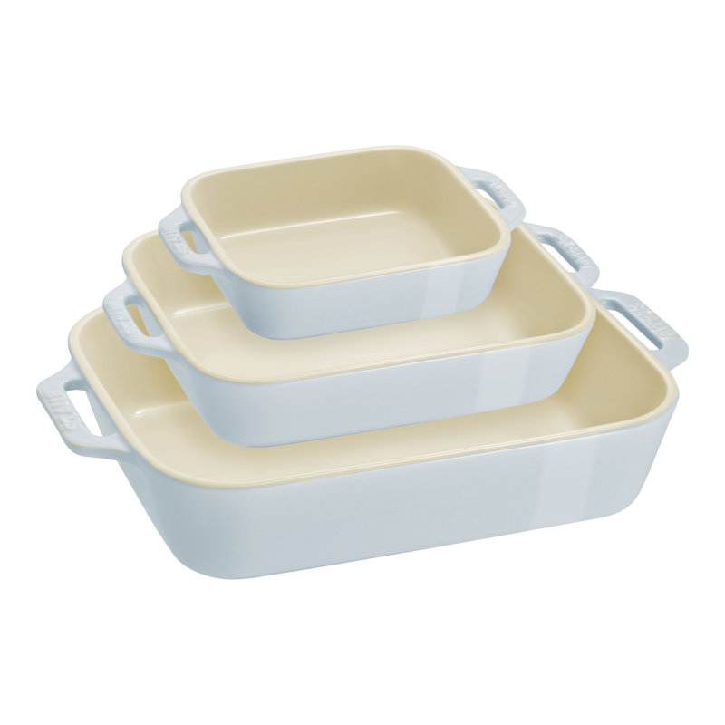 Ensemble de 3 plats de cuisson Staub, Bleu clair, 13,9 po x 8,98 po 