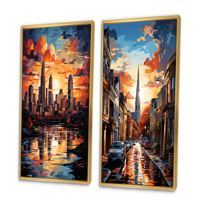 City Charlotte Collage «City Charlotte Collage», 2 pièces, Encadrement doré, H 32 po x l 32 po