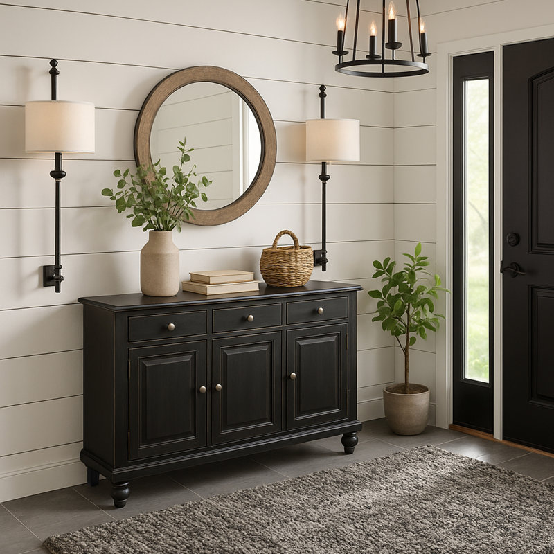 Quincy 55.5'' Wide Wood Three Drawer Three Door Credenza, Black