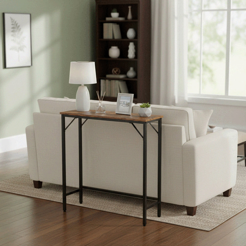 Console Table With Charging Station For Living Room, Rustic Brown, 80cm H x 120cm W x 20cm D