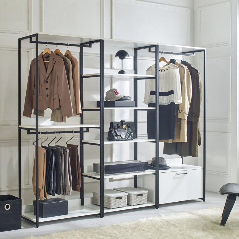 Walk-in en bois et métal avec cinq tablettes - Structure thermolaquée robuste, espace de rangement profond, eau et chaleur, panneau de classement Stain Scratch E0, 2 fois plus épais, structure modulaire, blanc, 16,79 po