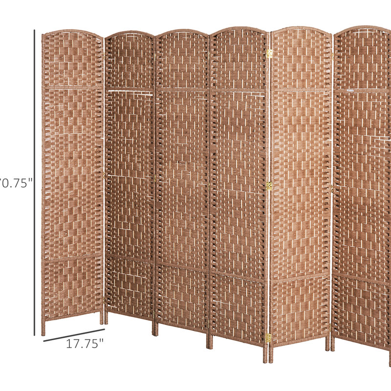 Paravent de 6 pi de hauteur - tressage naturel, élégant 6 cloisons, pliable et protégé, tressage naturel, cloison pour l'intimité, peu encombrant