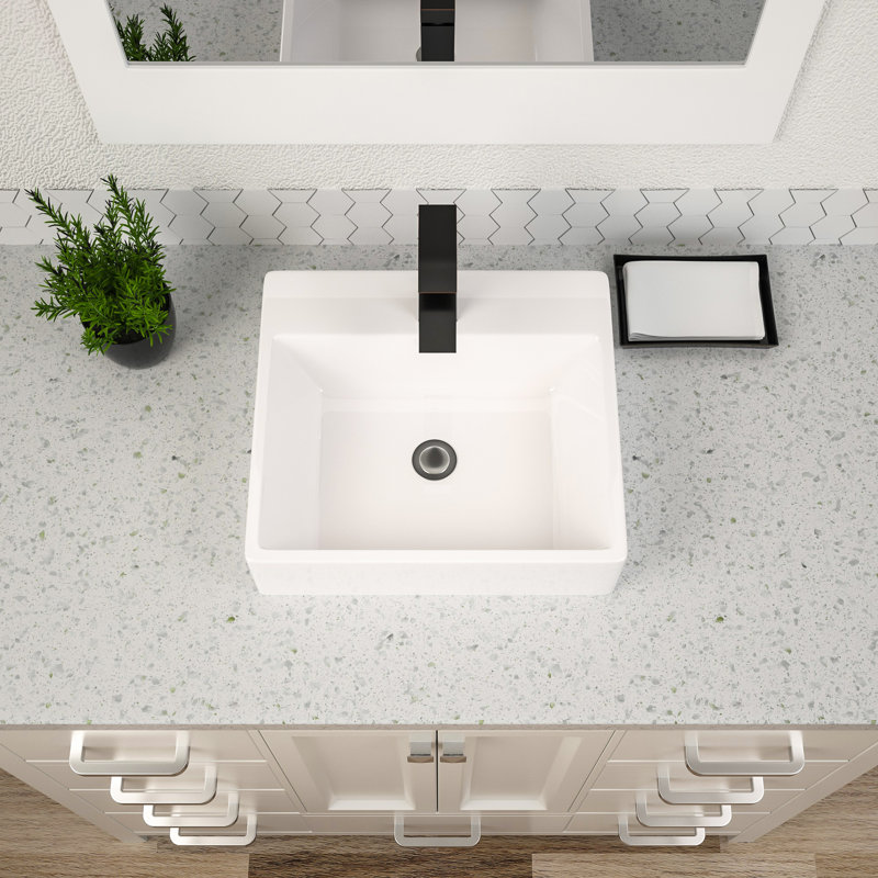 21" L x 16.5" W Ceramic Bathroom Sink White Rectangular Vessel Sink with Faucet Hole and Overflow