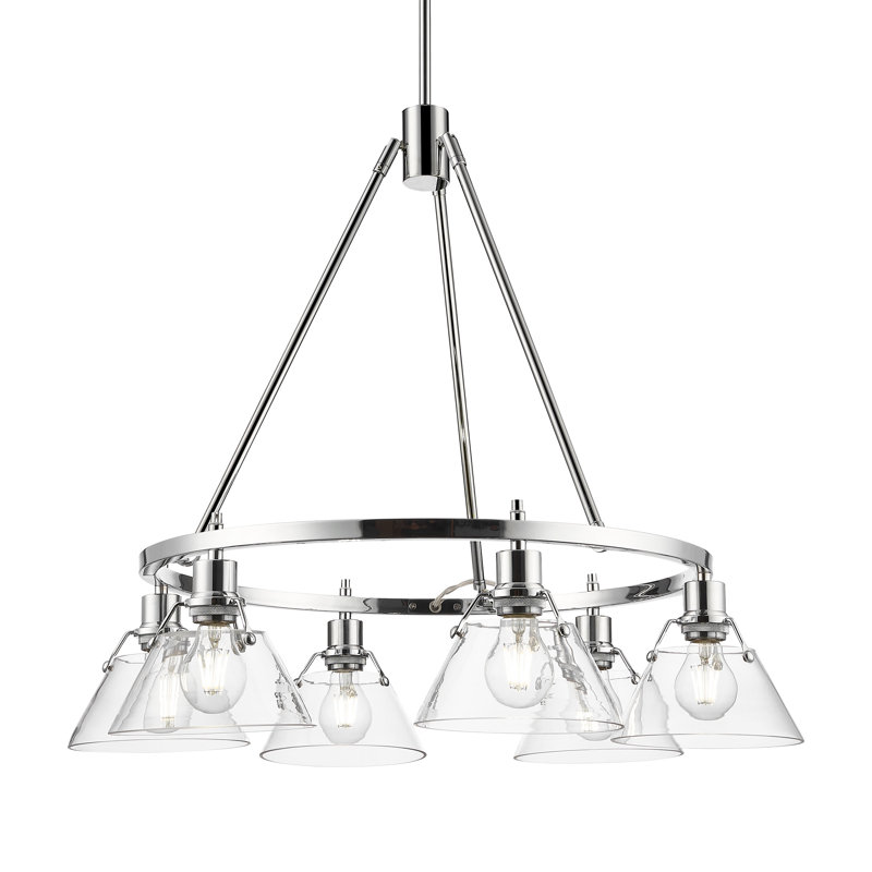 Felda 6 - Light Steel Dimmable Cone Chandelier, Clear Glass, Chrome