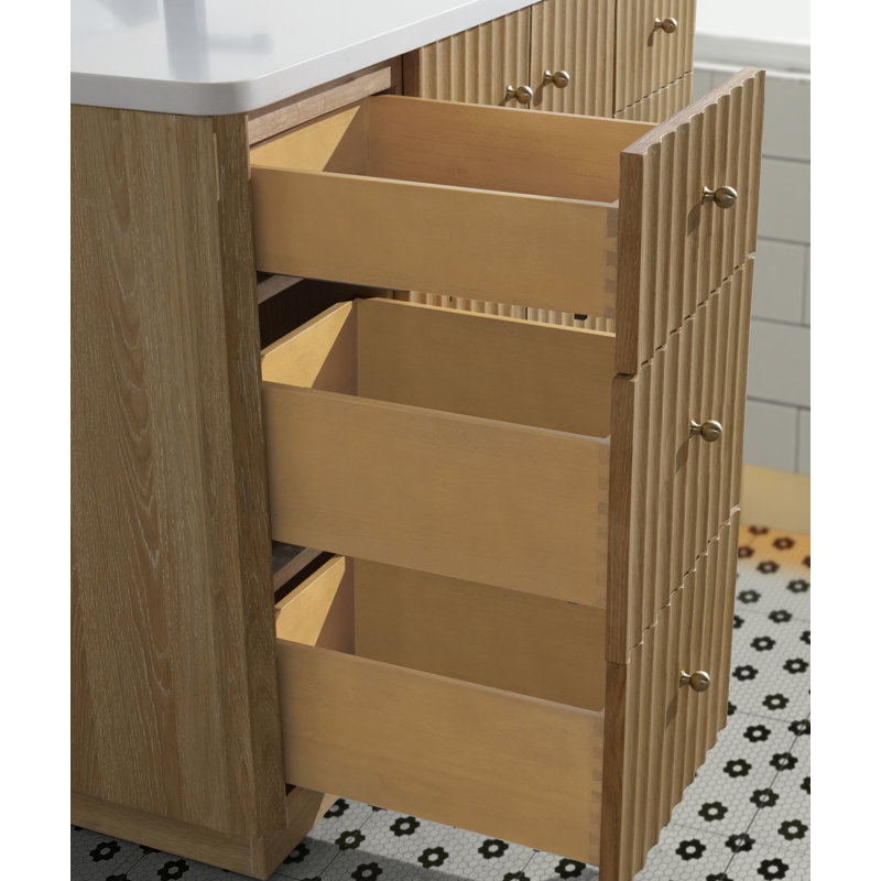 Washed Oak Single Bathroom Vanity with Quartz Top
