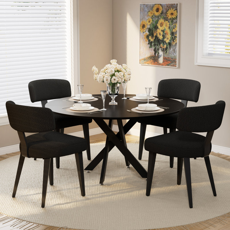 Ensemble de table de cuisine moderne, table de salle à manger en MDF avec chaises, Noir, 5