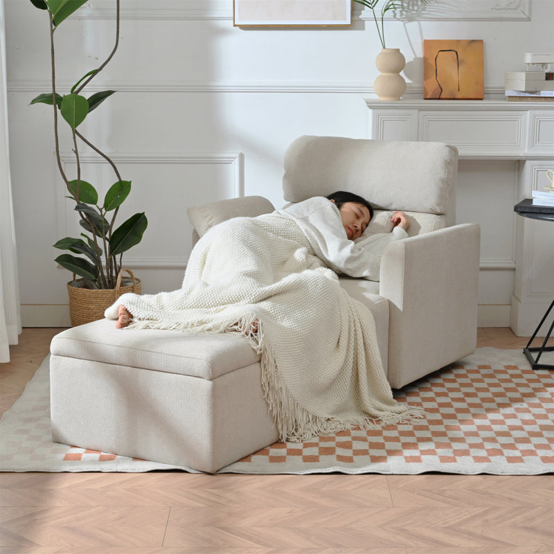Fauteuil d'appoint rembourré avec repose-pieds avec rangement, Beige