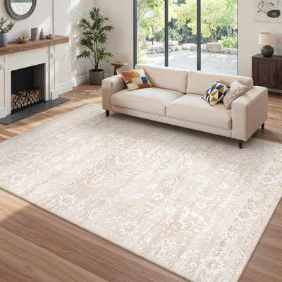 Machine Washable Floral Non Slip Indoor Area Rug