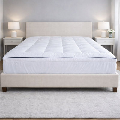 MHG Living 5cm Thick Mattress Topper - Hollowfibre Box Stitched Topper with Microfibre Fitted Sheet Skirt - Easy On Easy Off - Double/King