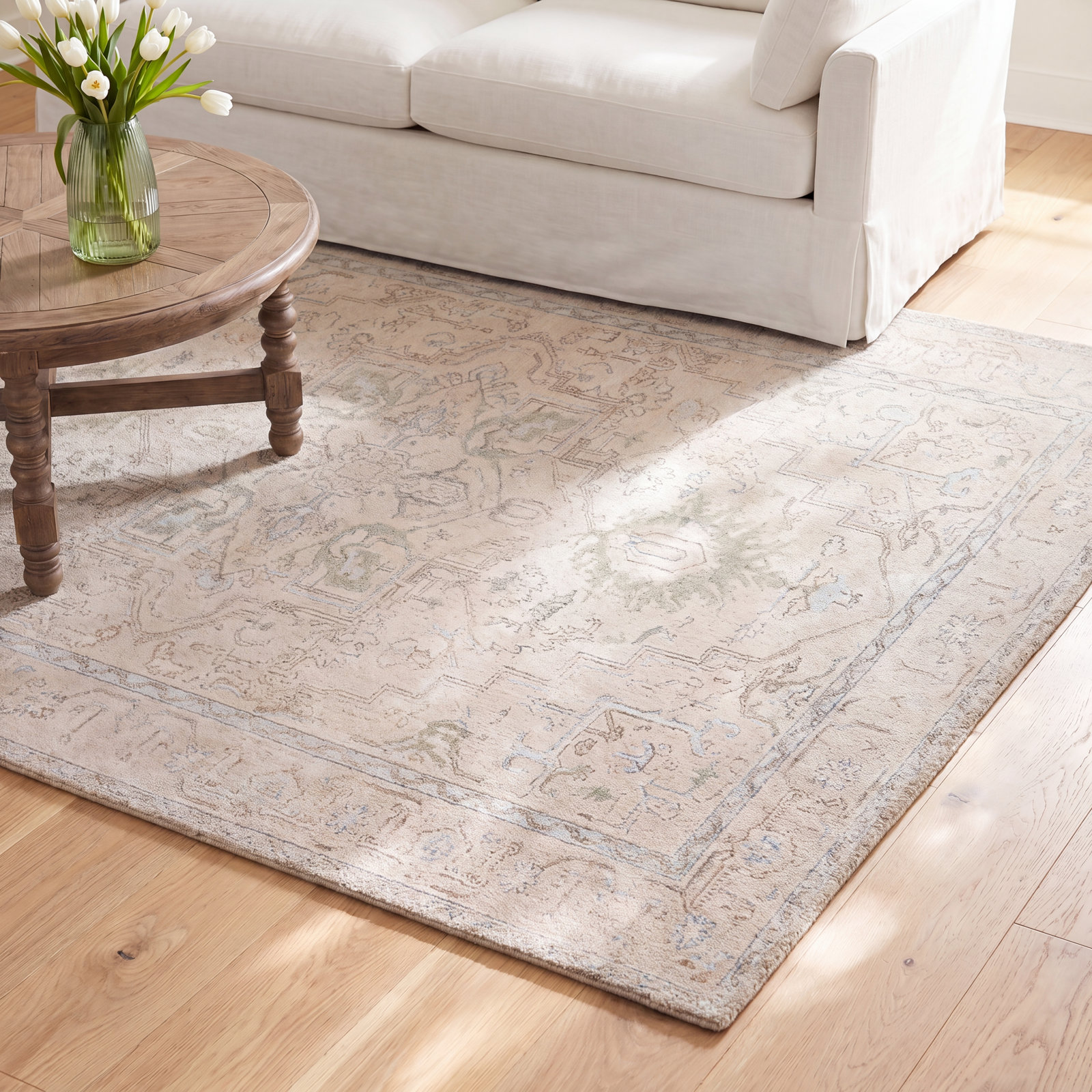 Fanelli Beige Light Blue Washable Oriental Rug, Rectangle 9' x 12'