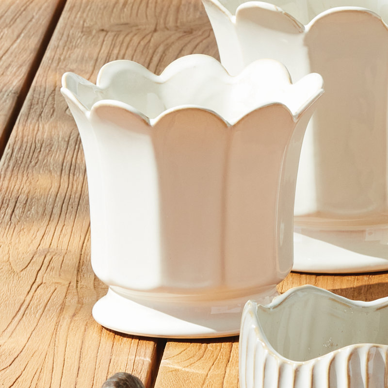 Pot à fleur en céramique, H 6,69 po x l 7,28 po x P 7,28 po, Blanc