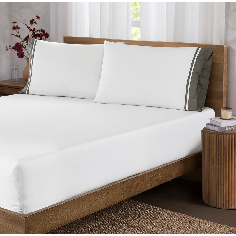 Ensemble de draps Brooklyn, Queen Sheet Set, Blanc/gris