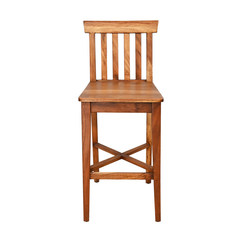 Rustic Lodge Solid Wood Bar Stool With Slatted Back
