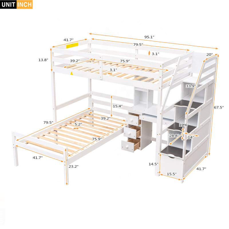 Lit mezzanine simple avec lit autonome, Blanc