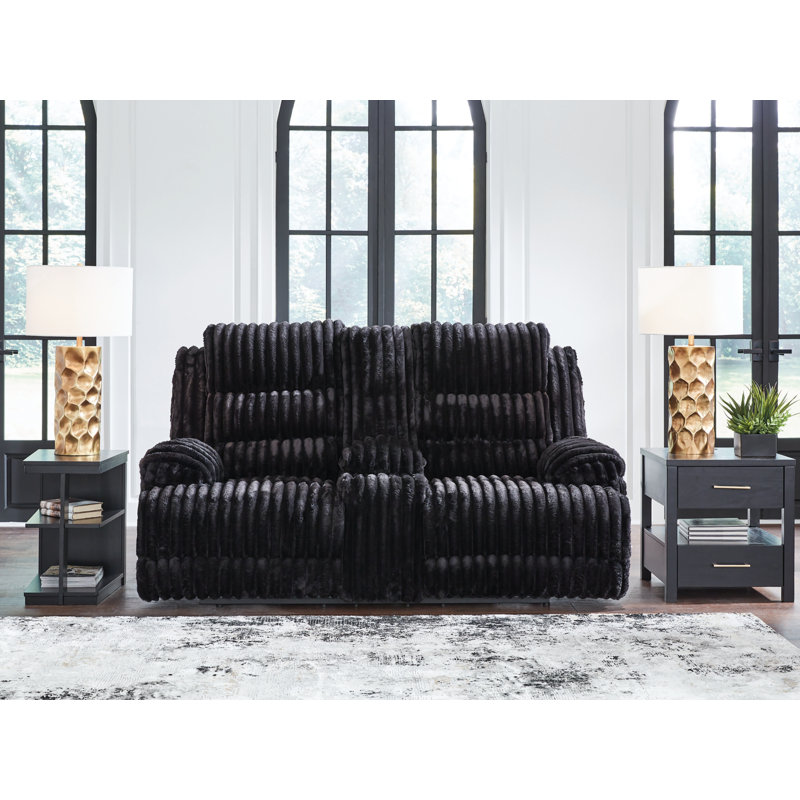 Technique Reclining Loveseat With Console, Black