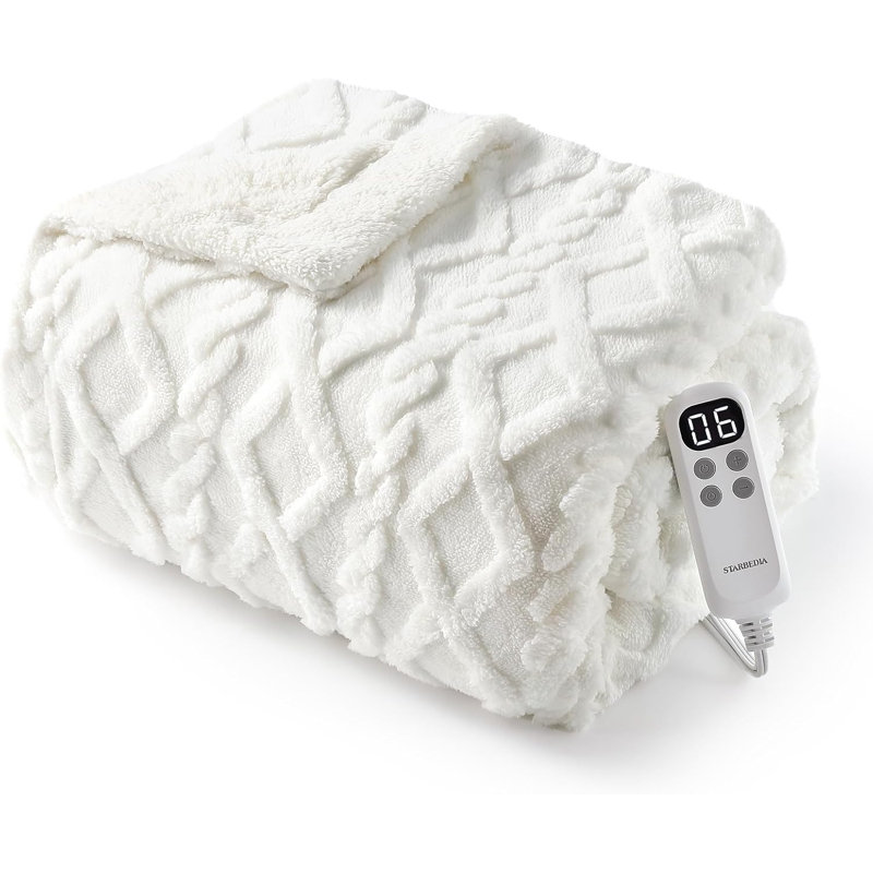Jeté électrique chauffant, couverture thermique en molleton Sherpa avec 6 réglages de chaleur et 4 options de minuterie, lavable à la machine, certifié ETL