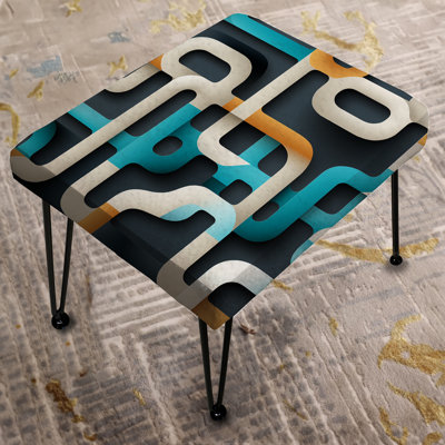 White Geometric Lines Illusions - Geometric Rectangle Ottoman