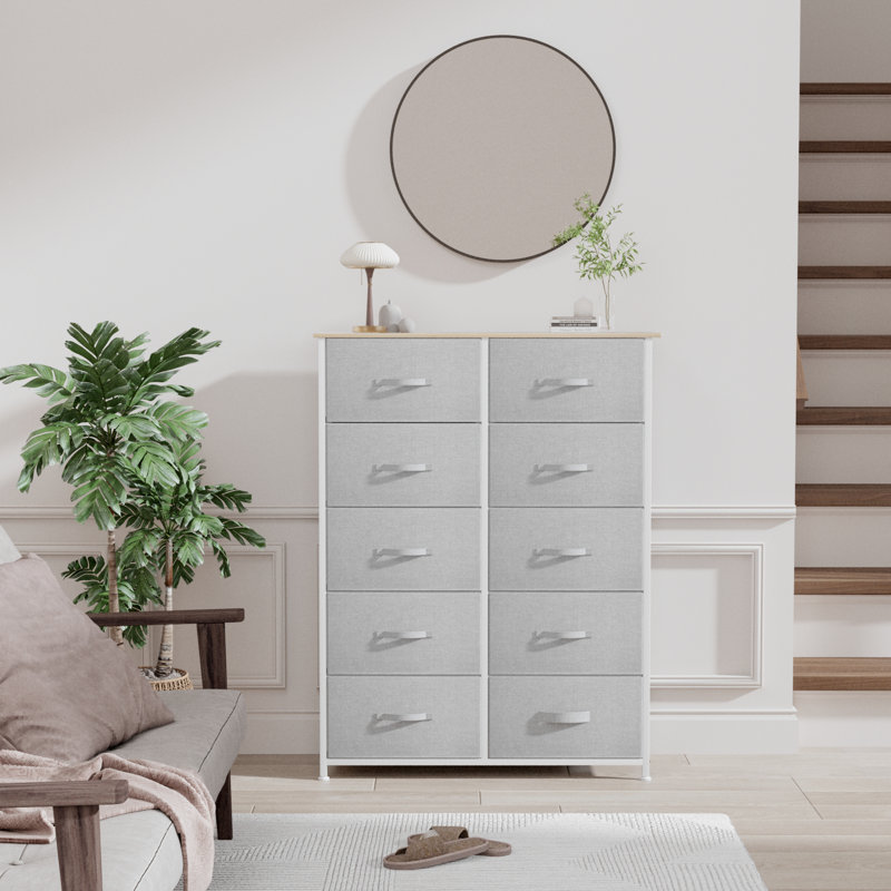 Commode en tissu à 10 tiroirs Harpersville, Gris clair