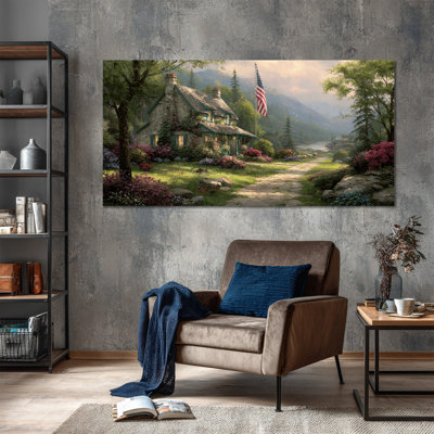 Patriotic Wall Art, American Flag Wall Art Canvas, Americana Wall Decor for Living Room, 4th of July Wall Art, Flag Picture Military Wall Art Ready to Hang 16" × 32"