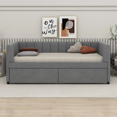 Krishana Twin Size Upholstered Daybed with Ergonomic Design Backrest and 2 Drawers by Hokku Designs