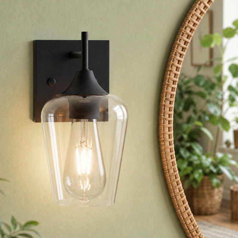Herriman Armed Sconce, Clear, Matte Black