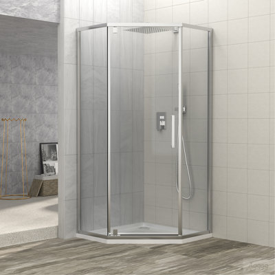 Shower Door 34-1/8" x 72" Semi-Frameless Neo-Angle Hinged Shower Enclosure, 5/16 in. (8mm), Chrome