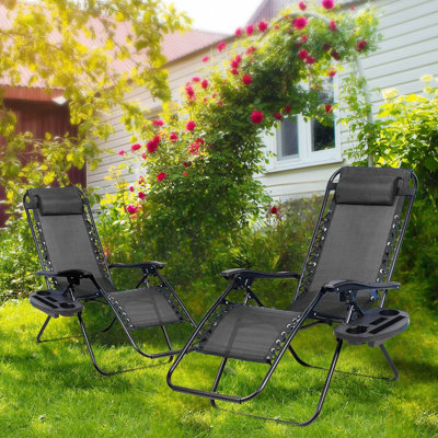 Relaxing Recliners Patio Chairs Adjustable Steel Mesh Zero Gravity Lounge Chair Beach Chairs With Pillow And Cup Holder by Arlmont & Co.