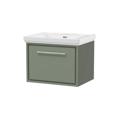 Hudson Reed Lille 600mm Fern Green 1 Drawer  Wall Hung Vanity Unit With Fireclay Basin