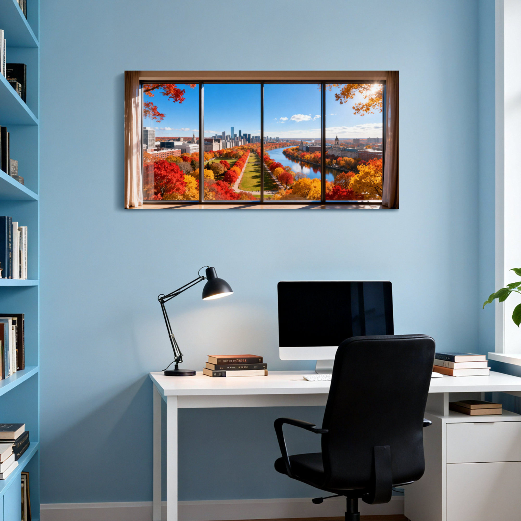 Wrought Studio Scenic & Cityscapes Autumn Cityscape View Through Window ...