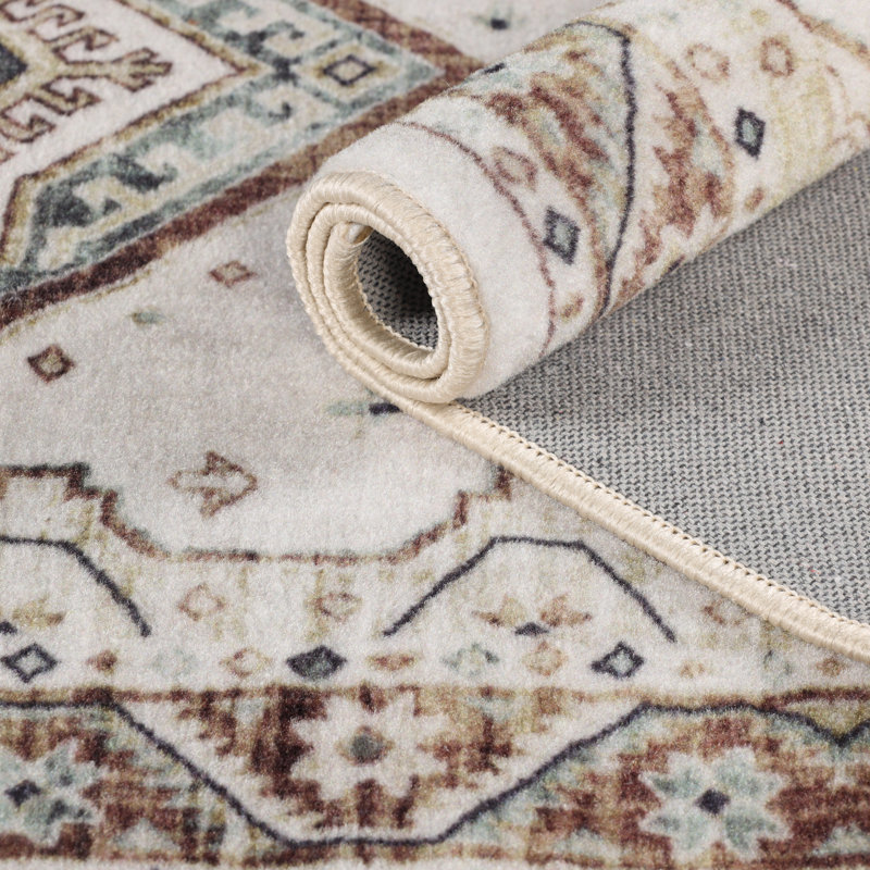 Aquinnah Burj Elegant Floral Medallion Nylon Washable Indoor Area Rug, Runner 2'7" x 6'