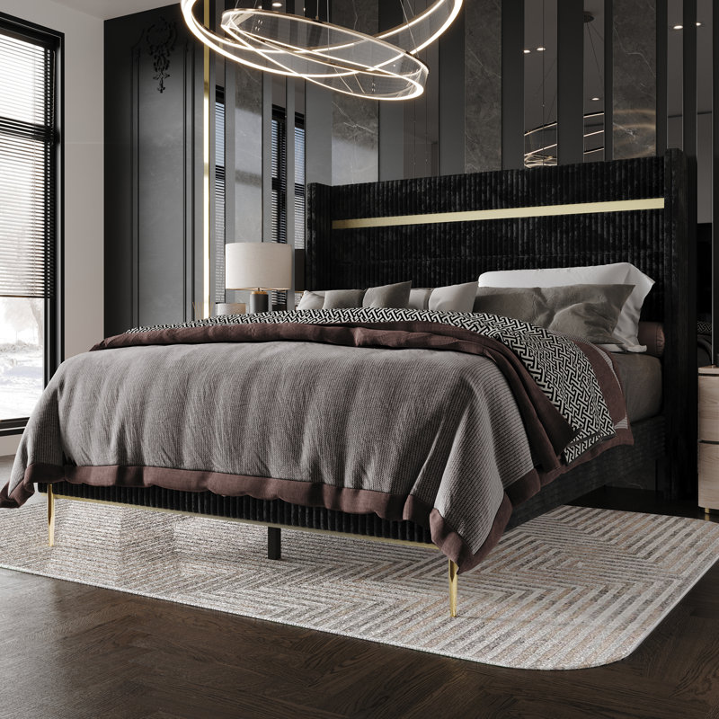 Anaika Corduroy Upholstered Low Profile Standard Bed, Full, Black