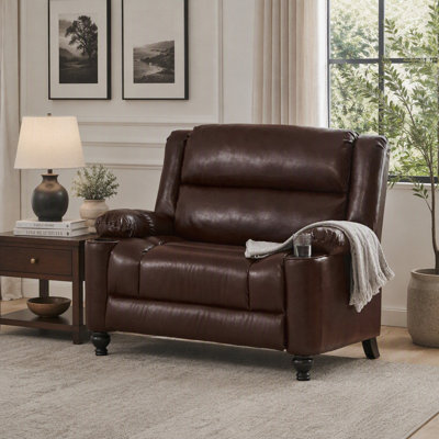 Fauteuil inclinable manuel en similicuir avec porte-gobelets et dossier réglable, pieds en bois massif