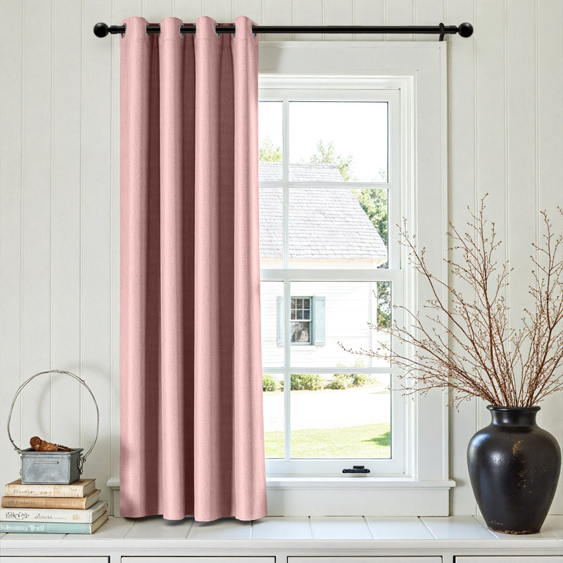 Grommet Room Darkening Linen Textured Curtain, Dusty Pink, 50" W x 72" L