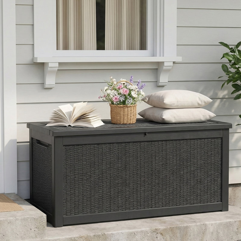 Boîte de rangement pour terrasse verrouillable en résine résistante à l'eau 260 gallons l 67,8 po, Noir