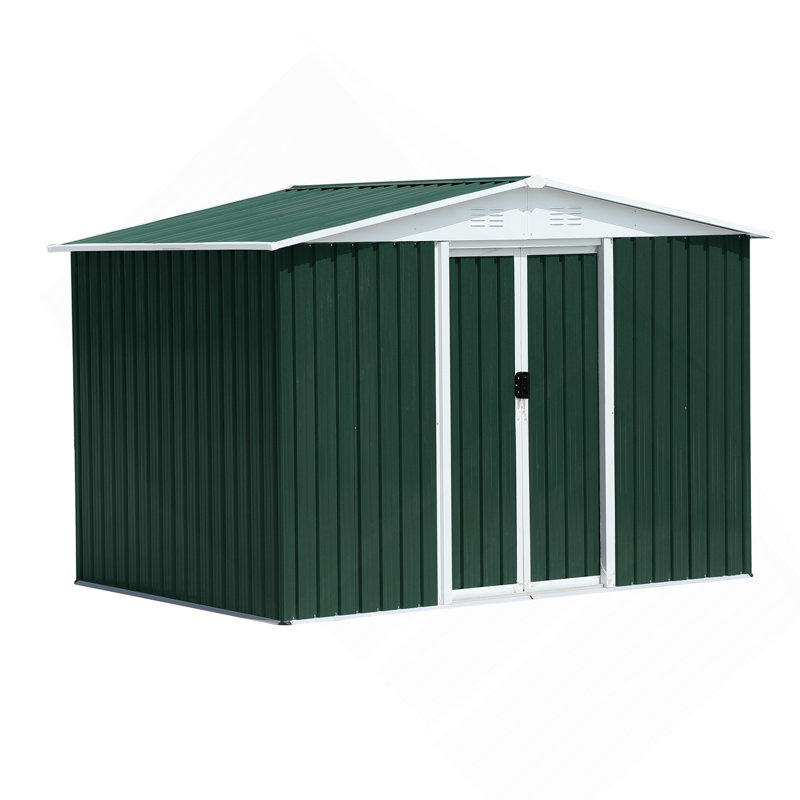Outdoor Storage Garden Bike Shed Apex Roof With Aluminum Alloy Frame And Sliding Door, Green, 72.6" H x 70.4" W x 99.6" D