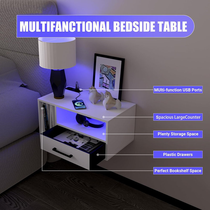 Table de chevet flottante avec station de charge et bandes ...
