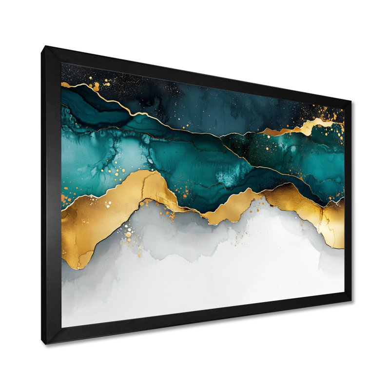 Émeraude, balance de l'encre liquide II - art mural moderne transitionnel abstrait, H 30 po x l 40 po, Noir