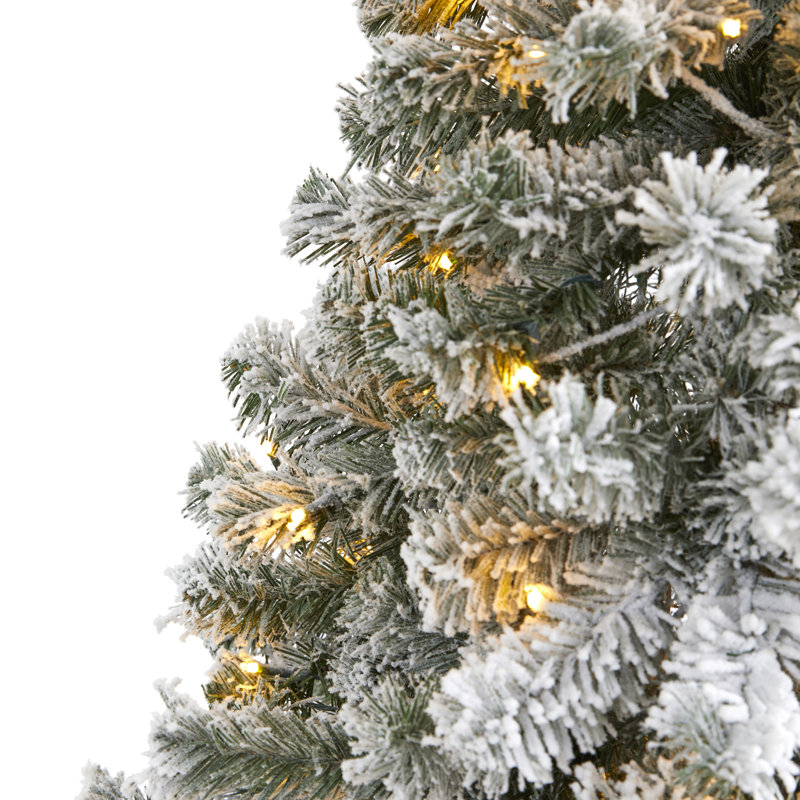 Sapin de Noël floqué avec lumières DEL, H 6 pi