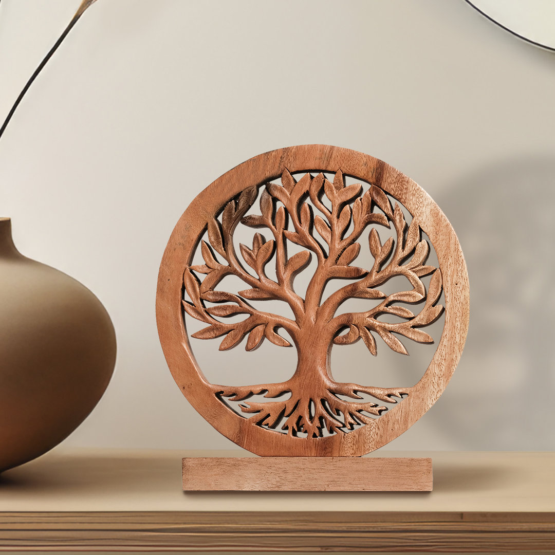 Triana Wooden Tree of Life Handmade Sculpture Unique Wooden Art for Living Room Shelf and Table Top Decor Red Barrel Studio®