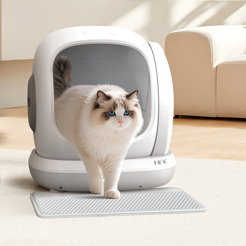 Litière pour chat 75L automatique très grande autonettoyante avec tapis et doublure pour chats multiples, contrôle des applications / élimination des odeurs / protection de la sécurité