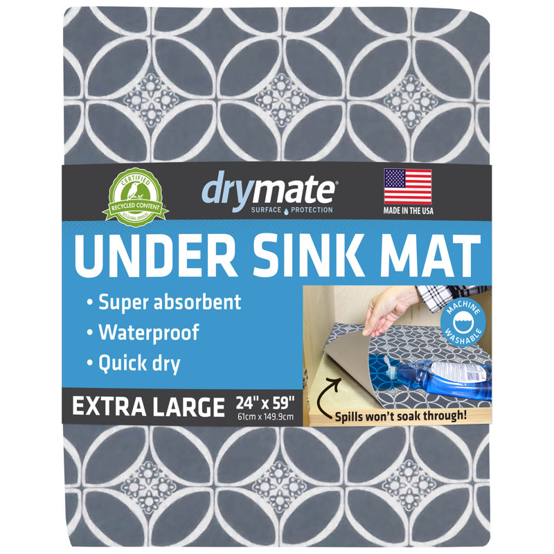 Tapis sous-lavabo XL, doublure d'armoire protectrice pour la cuisine et la salle de bain - absorbant, imperméable et ajustable (24 po x 59 po) (gris indigo) (fabriqué aux États-Unis)