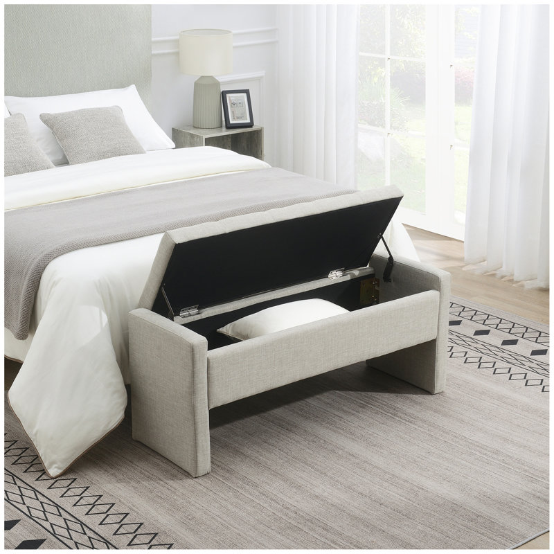 Banc de bout moderne avec rangement, grand tabouret de repose-pieds rembourré, banc de meuble-lavabo de fenêtre confortable pour salon, chambre à coucher, dortoir, table basse, lin 
