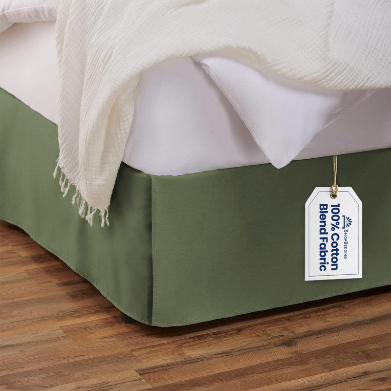 White Full Cotton Blend Tailored Bed Skirt with Split Corners
