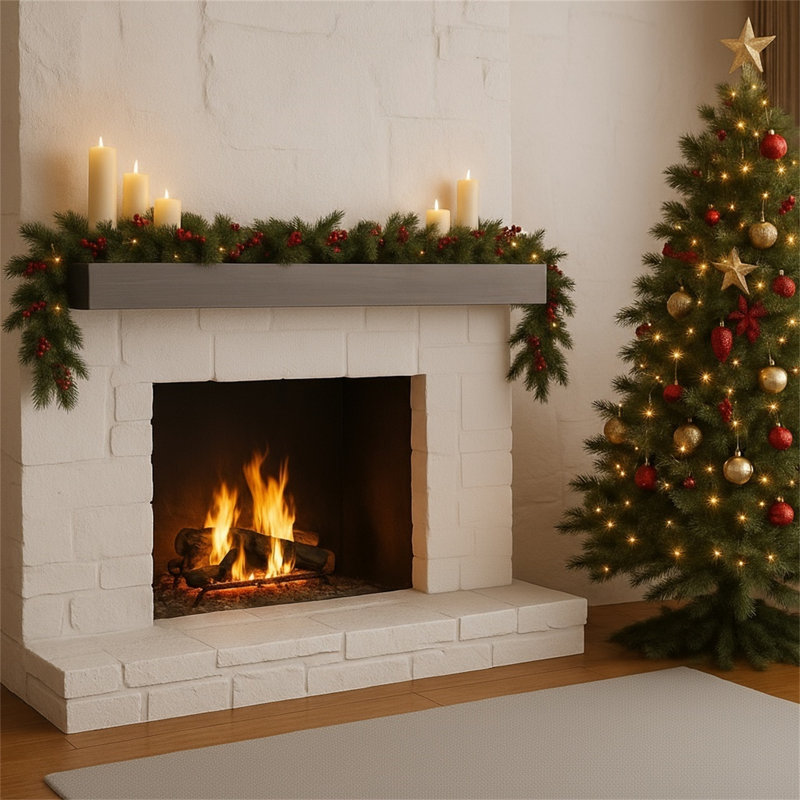72'' Extra-wide Fir Wood Fireplace Mantel – Wall-mounted/floating Shelf For Large Living Rooms | Flat Surface, Rustic Modern Design