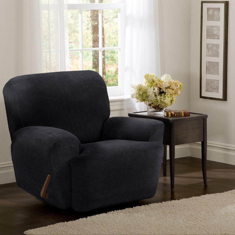 Housse pour fauteuil inclinable rayé extensible à coussins en T, Noir