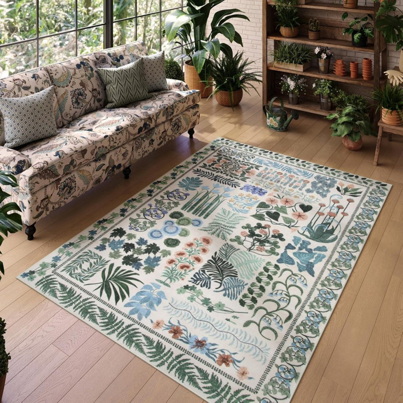 Botanical Chart Rug 5 × 7 Ft for Playroom, Green