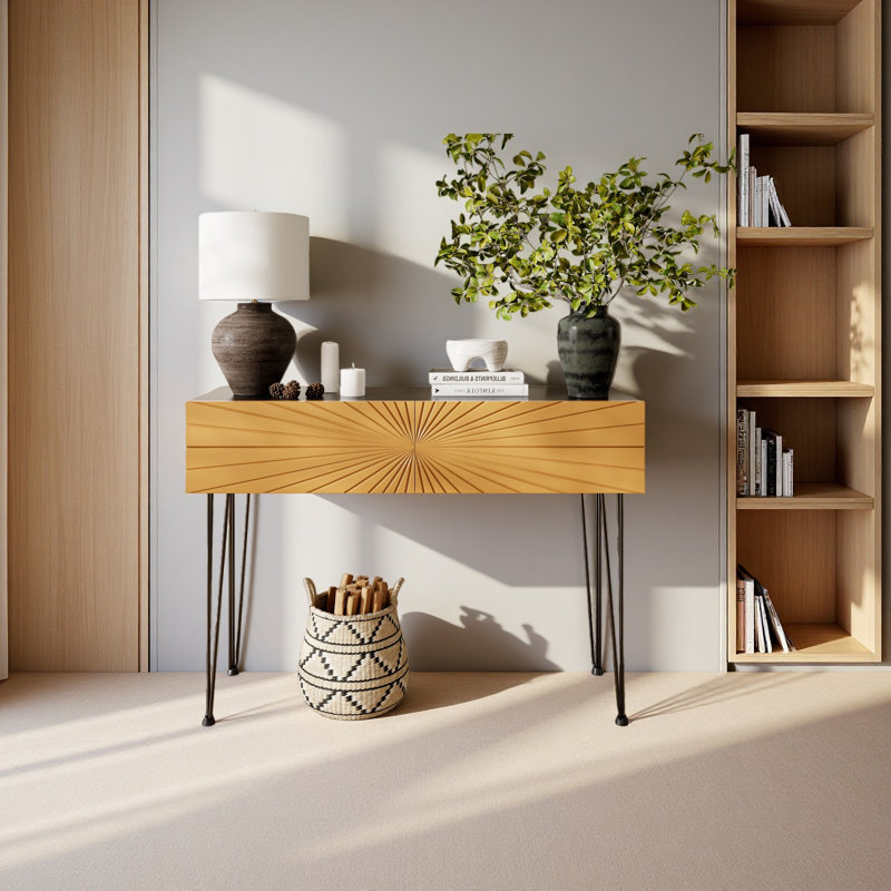 Console 39,4 po Mordern Farmhouse - noir et or avec 2 tiroirs et rangement