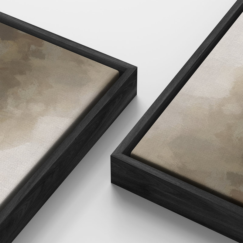 Très grand paysage abstrait neutre avec des coups de pinceau aux tons de terre, Black, 30" H x 60" W