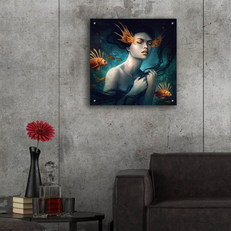 «Mermaid» par JoJoesArt, art mural en verre acrylique Lark Manor ™, H 24 po x l 24 po x P 0,2 po