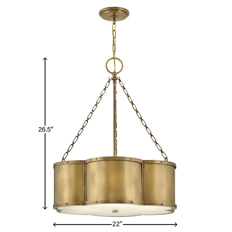 Chance 3-Light Chain-Hung Drum Chandelier w/ Etched Lens, Heritage Brass